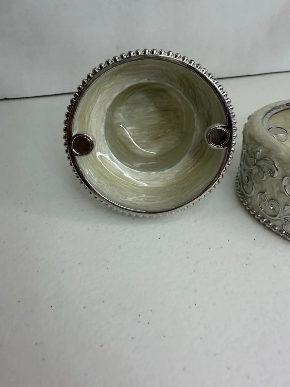 3 Tier Wedding Cake Trinket Box Ivory Silver Scroll Doves Rhinestone Jewelry Box